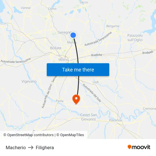 Macherio to Filighera map