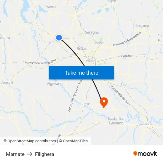 Marnate to Filighera map