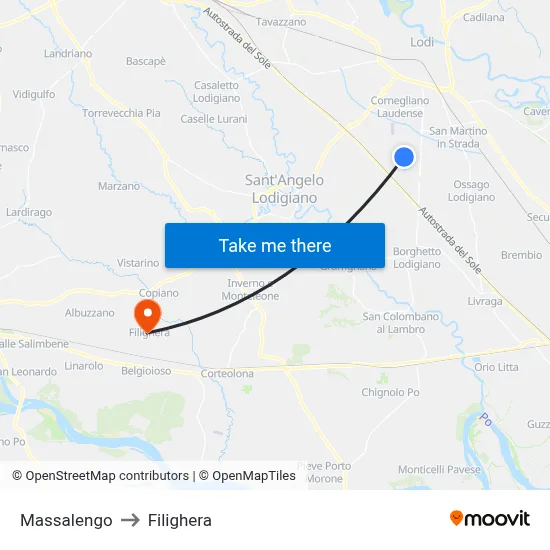Massalengo to Filighera map