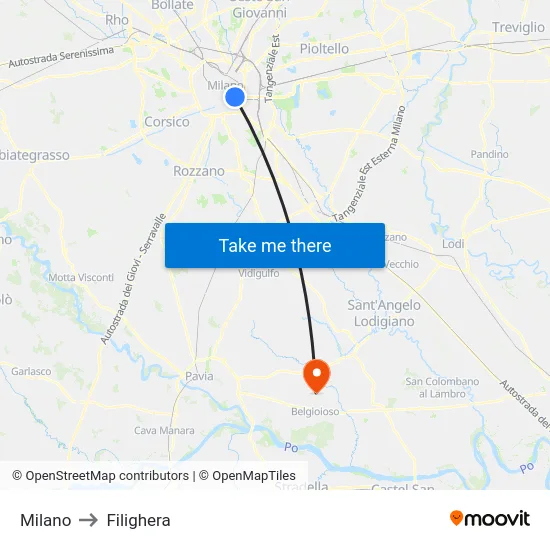 Milan to Filighera map