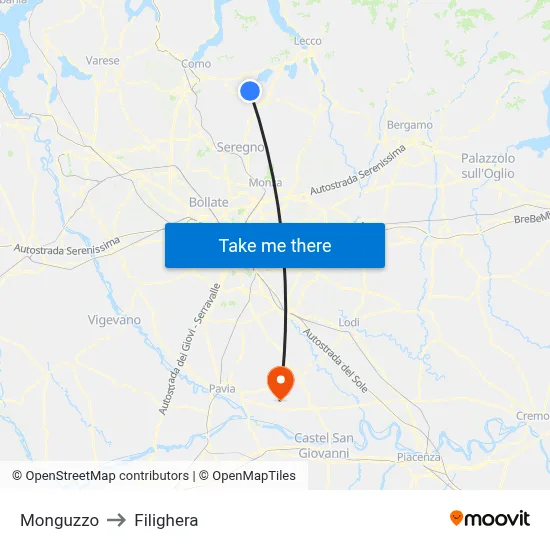 Monguzzo to Filighera map