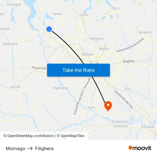 Mornago to Filighera map