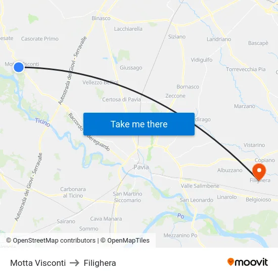 Motta Visconti to Filighera map