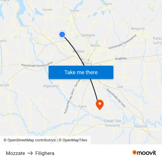 Mozzate to Filighera map