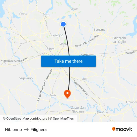 Nibionno to Filighera map
