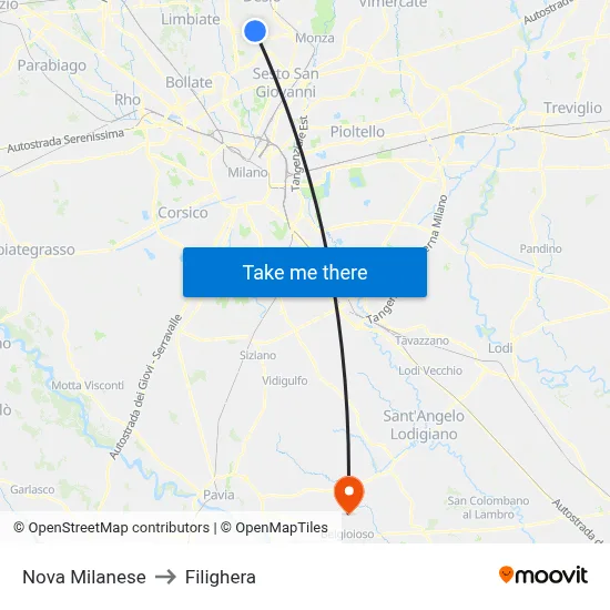 Nova Milanese to Filighera map