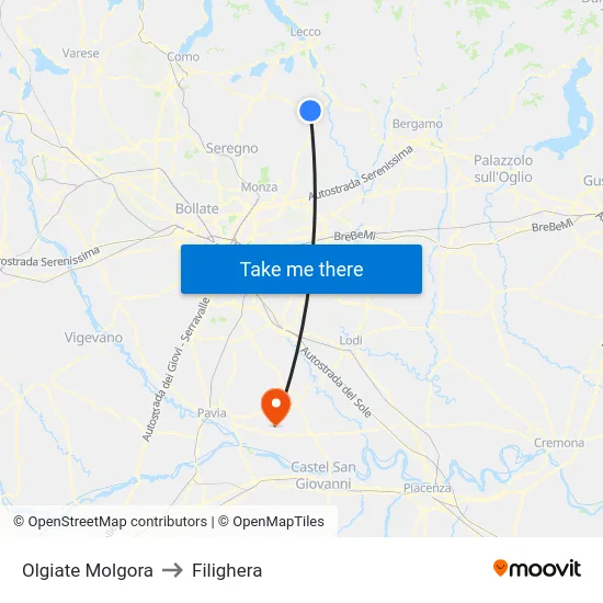 Olgiate Molgora to Filighera map