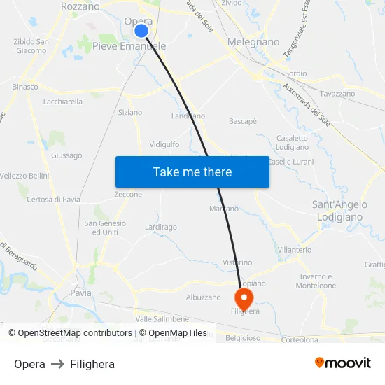 Opera to Filighera map