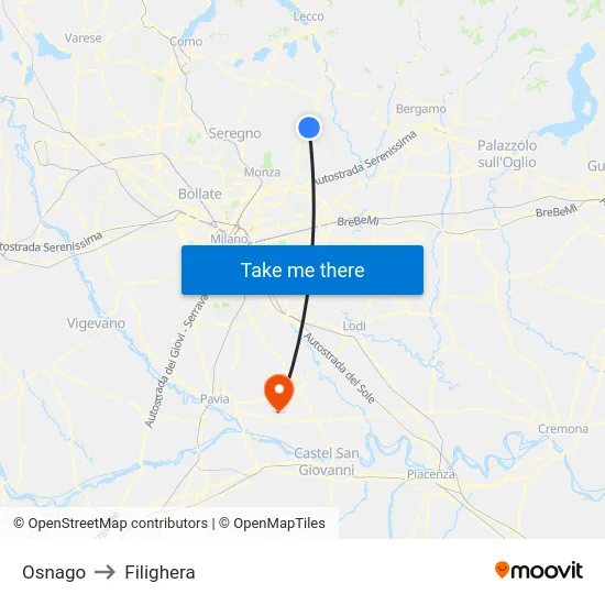Osnago to Filighera map