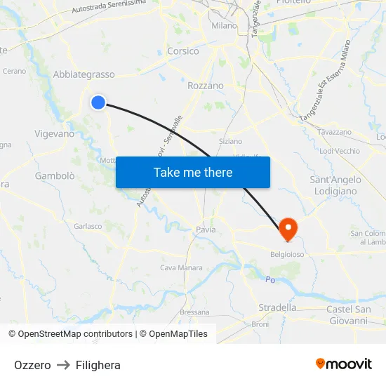 Ozzero to Filighera map