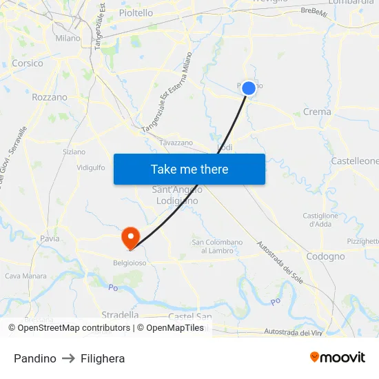 Pandino to Filighera map