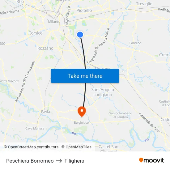 Peschiera Borromeo to Filighera map
