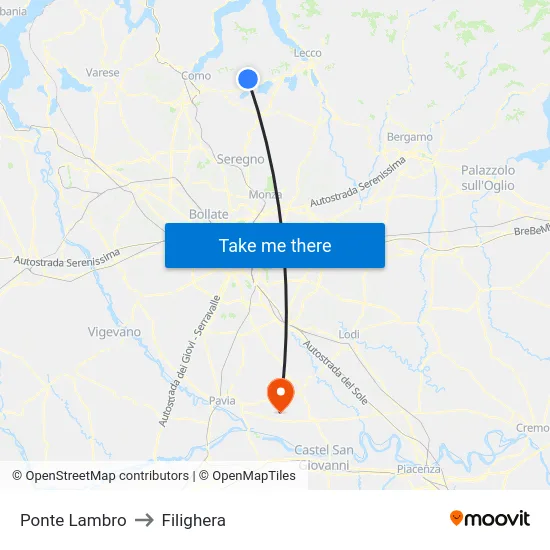 Ponte Lambro to Filighera map