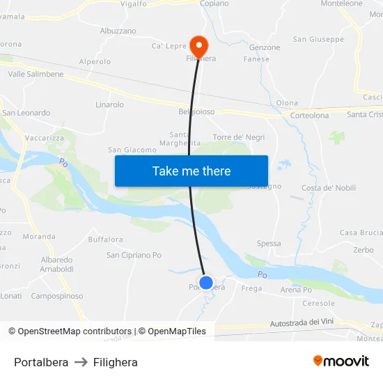 Portalbera to Filighera map