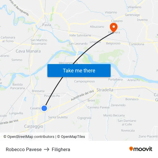 Robecco Pavese to Filighera map