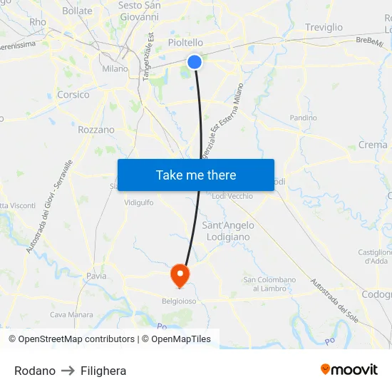Rodano to Filighera map