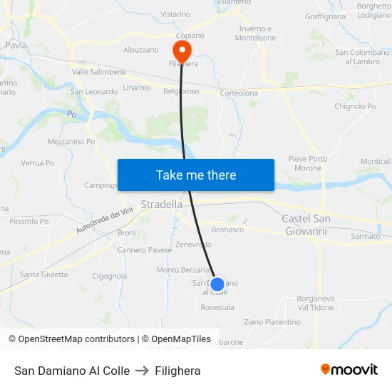 San Damiano Al Colle to Filighera map