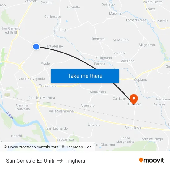 San Genesio Ed Uniti to Filighera map