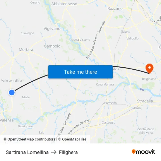 Sartirana Lomellina to Filighera map