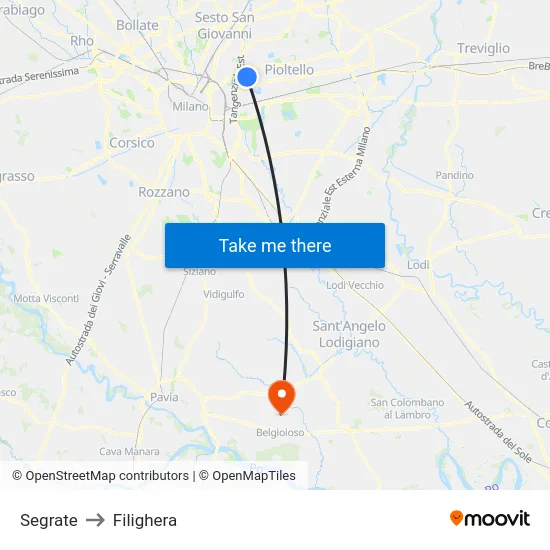 Segrate to Filighera map