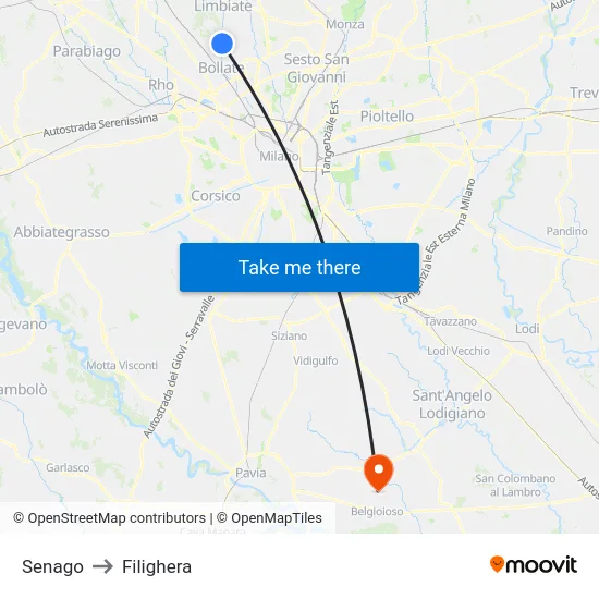 Senago to Filighera map