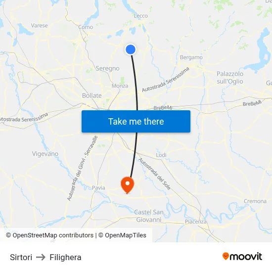 Sirtori to Filighera map