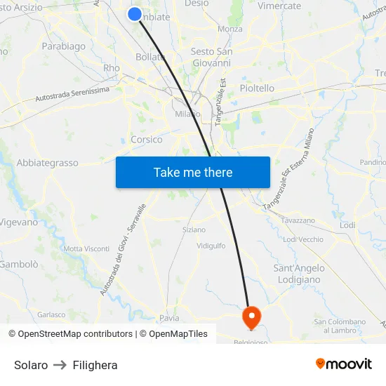 Solaro to Filighera map