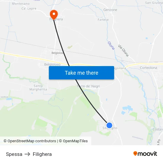 Spessa to Filighera map