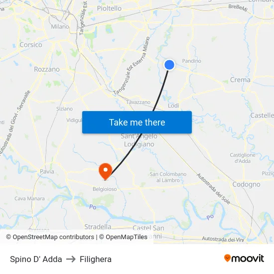 Spino D' Adda to Filighera map