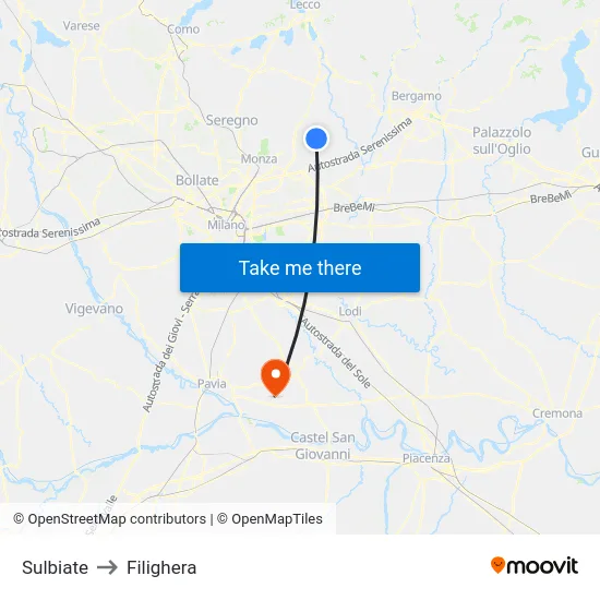 Sulbiate to Filighera map