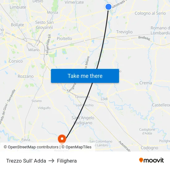 Trezzo Sull' Adda to Filighera map