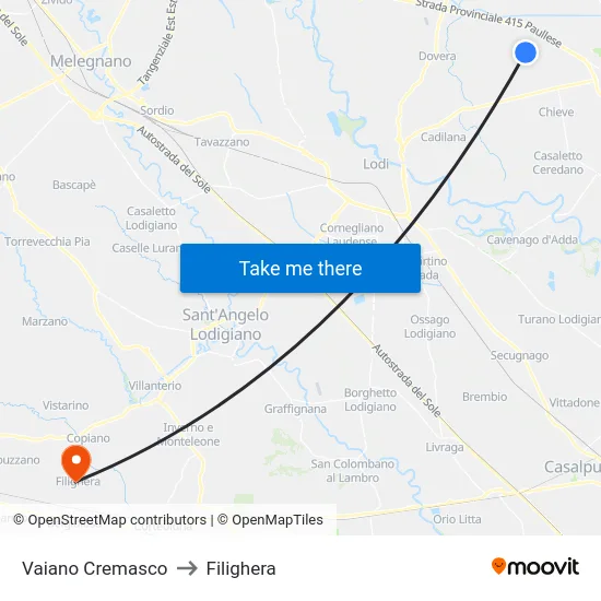 Vaiano Cremasco to Filighera map