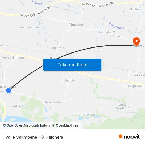Valle Salimbene to Filighera map