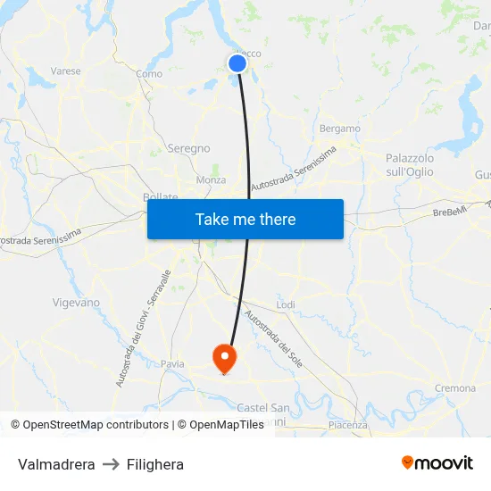 Valmadrera to Filighera map