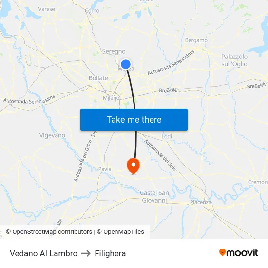 Vedano Al Lambro to Filighera map