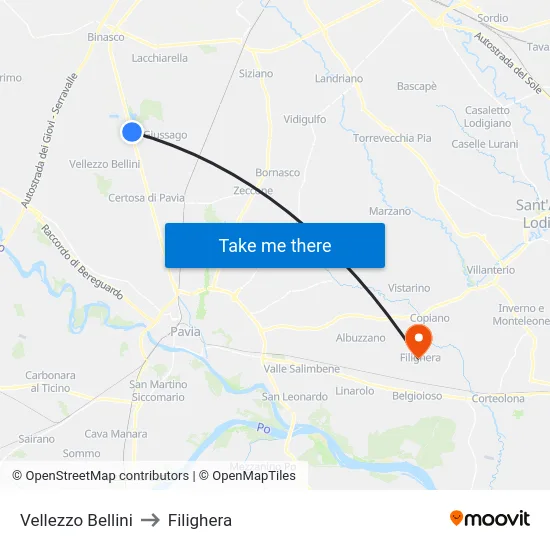 Vellezzo Bellini to Filighera map
