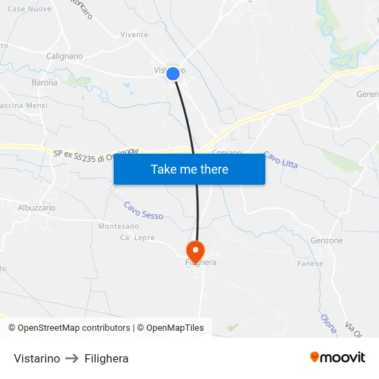 Vistarino to Filighera map