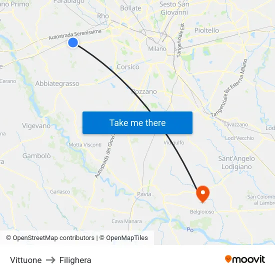 Vittuone to Filighera map