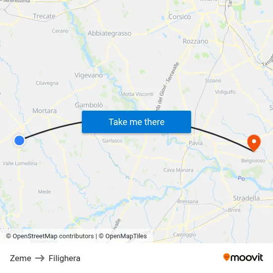 Zeme to Filighera map