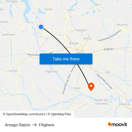 Arsago Seprio to Filighera map