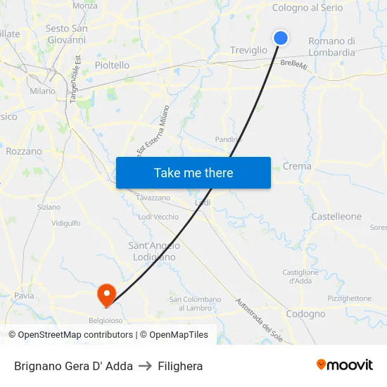 Brignano Gera D' Adda to Filighera map
