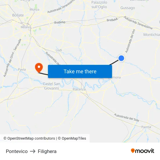 Pontevico to Filighera map
