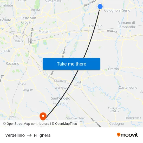 Verdellino to Filighera map