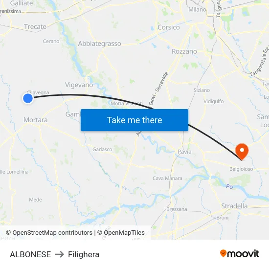 Albonese to Filighera map