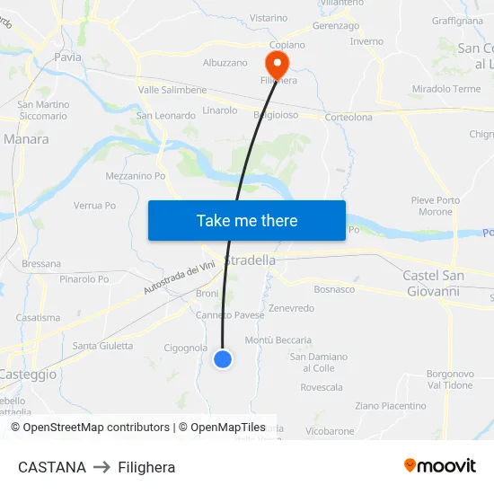 Castana to Filighera map