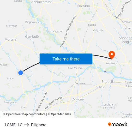 Lomello to Filighera map