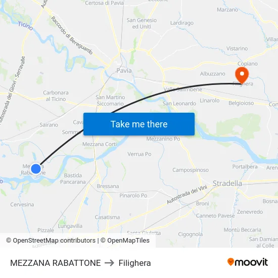 Mezzana Rabattone to Filighera map