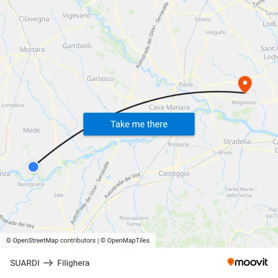 Suardi to Filighera map