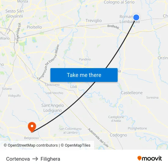 Cortenova to Filighera map