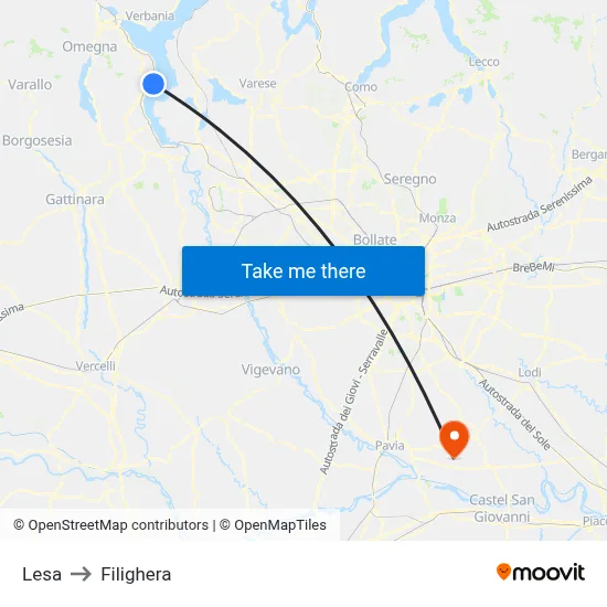 Lesa to Filighera map
